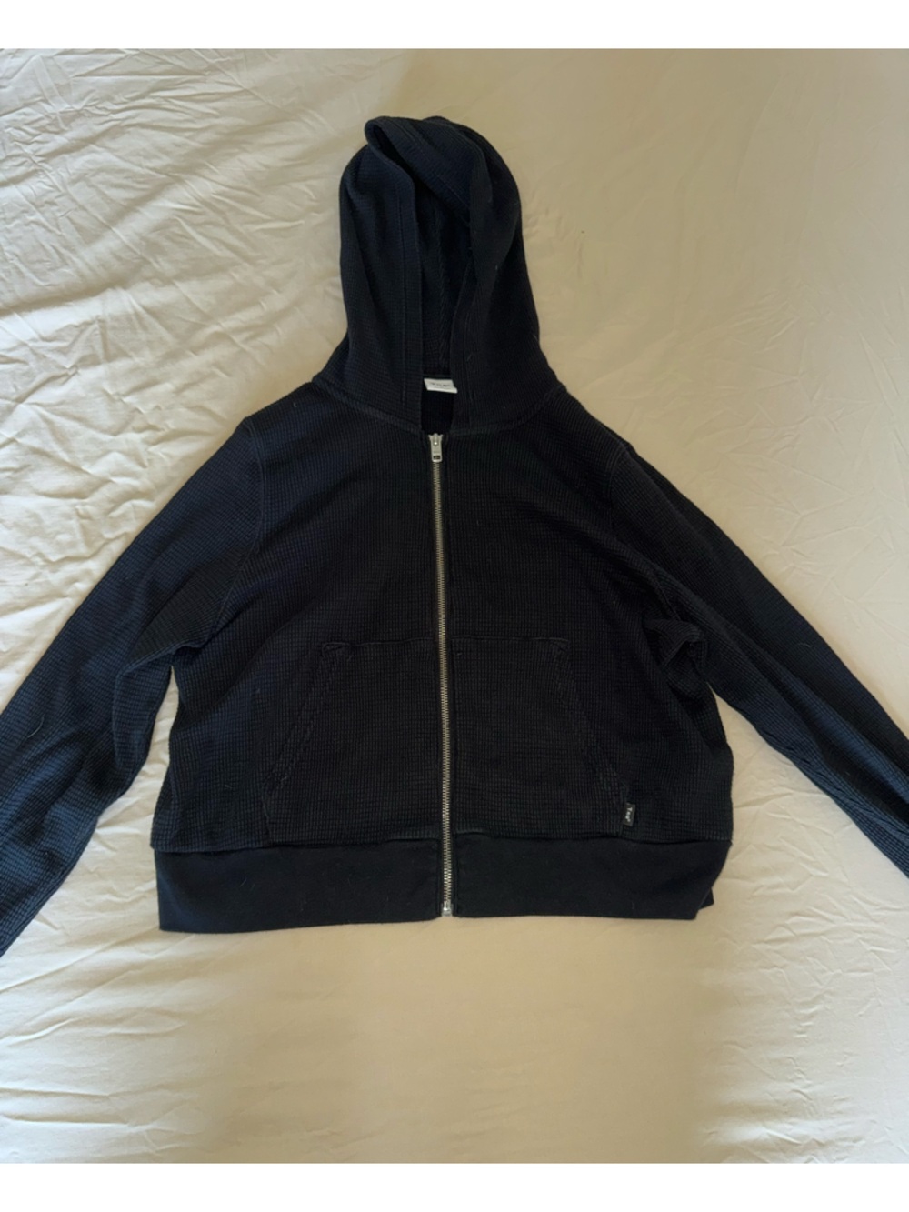 Aritzia Black Zip-Up Waffle Hoodie